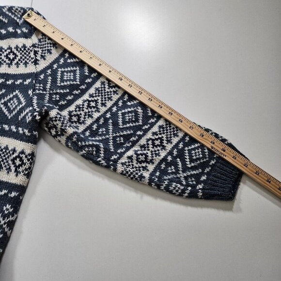 Over Pull Scandinavian Pattern Cardigan Womens L Blue White LS Cottage Lagenlook - Picture 5 of 14